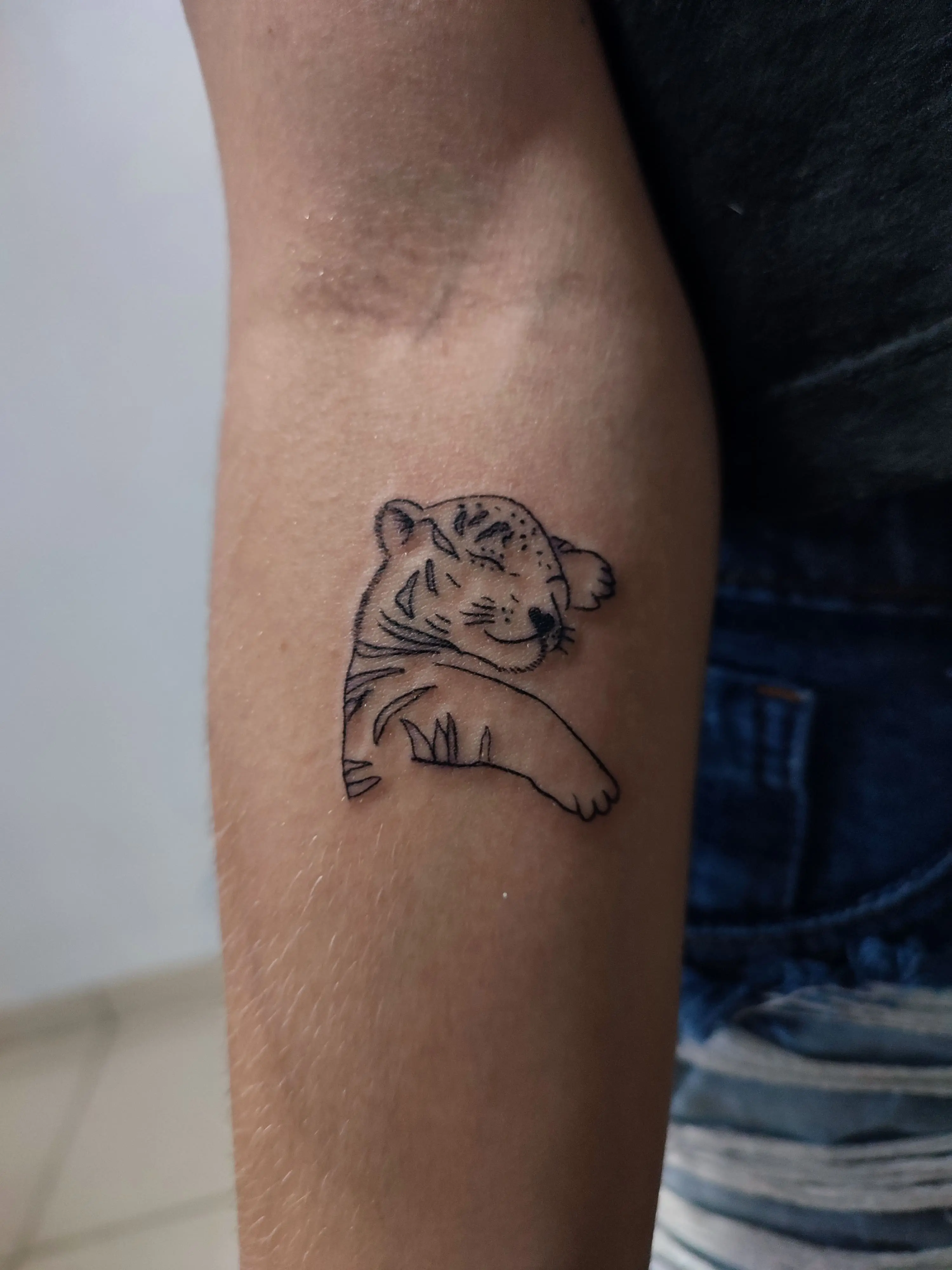 Tatuagem de um tigre filhote dormindo